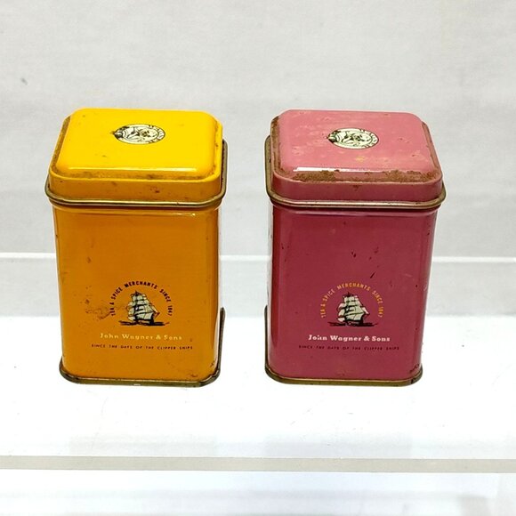 John Wagner & Sons Tea Tins Set Orange Pekoe & India Collectible Kitchen Décor - Picture 3 of 6